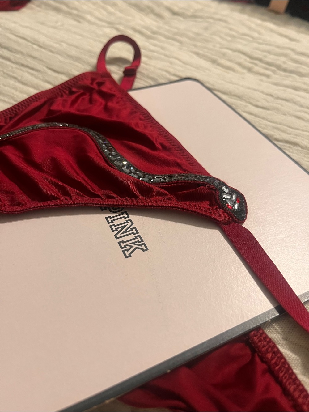 Victoria's Secret PINK Satin Bikini Briefs with Beaded Snake - Burgundy - Picture 6 of 7